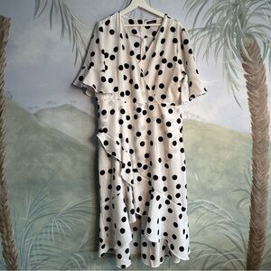 Boohoo White Dress with Black Polka Dots and ruffles , size 16